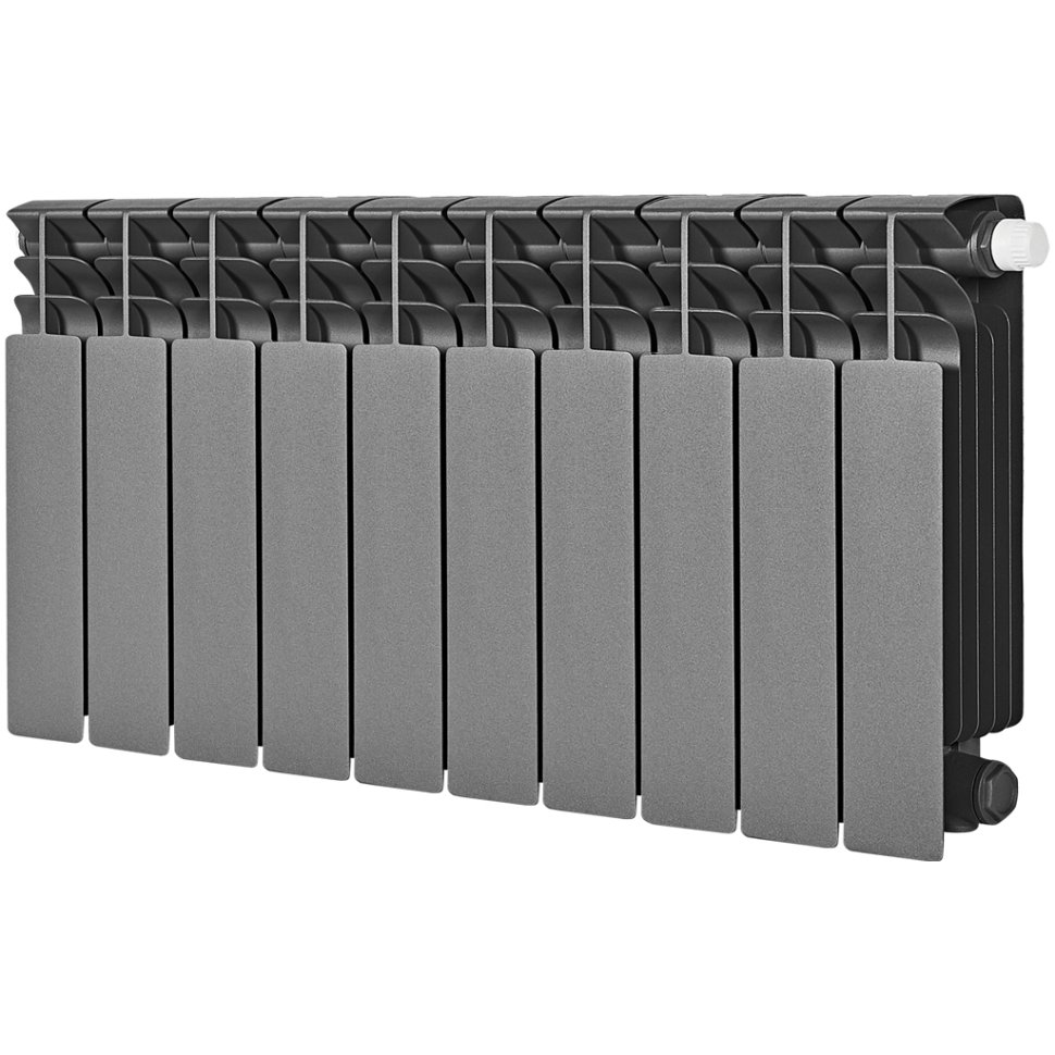 Биметаллический радиатор отопления Stout Titan Ventil 350 10 секций нижнее правое подключение графит RAL 7024