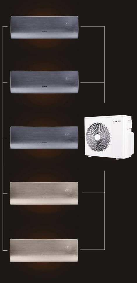 Мульти сплит-система на 5 комнат 25+25+25+25+25 м2 AURUS ADI/in-09HN8/BLACK*3+ADI/in-09HN8/GOLD*2/ADMI/out-42H5N8 D Series