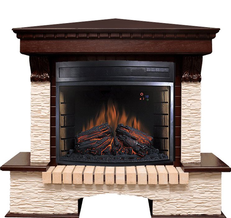 Каминокомплект Royal Flame Pierre Luxe угловой мелкий сланец бежевый c очагом Dioramic 28 LED FX