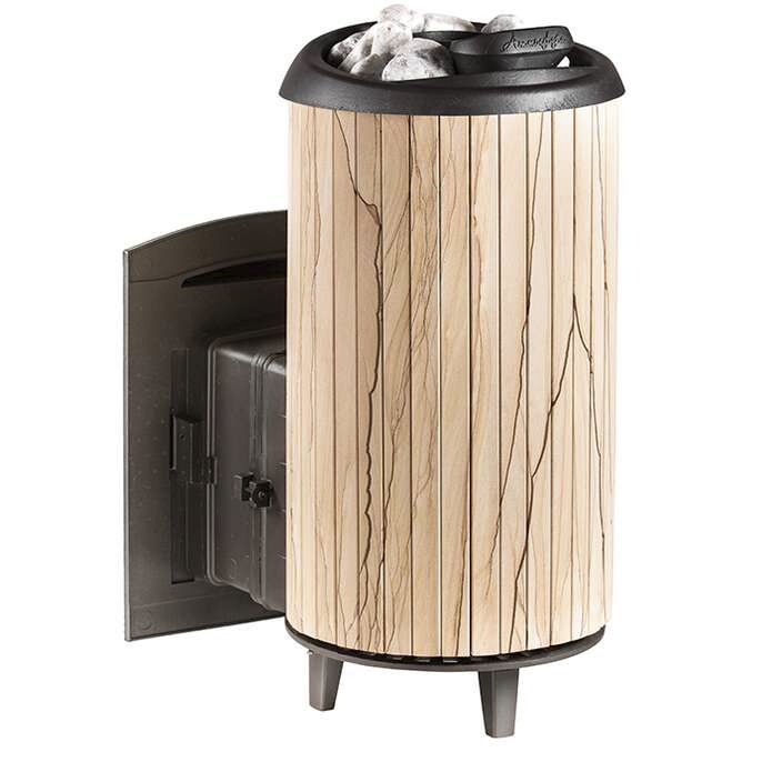 Печь банная PROMetall Атмосфера XL в ламелях Окаменевшее дерево наборный рисунок