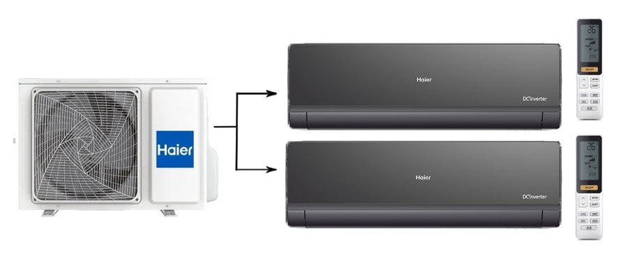 Мульти сплит-система на 2 комнаты 25+25 м2 Haier 2х AS09NS6ERA-B/2U40S2SM1FA Lightera Super Match