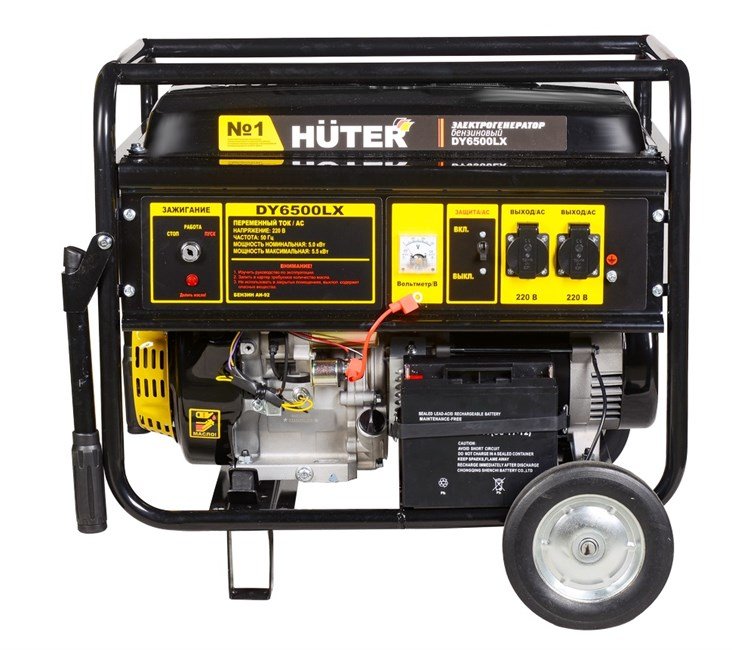 Бензиновый электрогенератор Huter DY6500LX с колесами