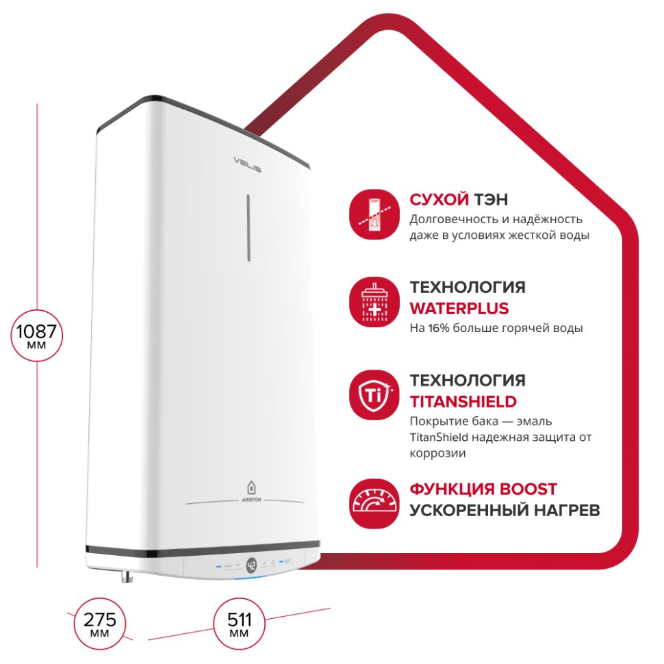 Накопительный электрический водонагреватель Ariston VELIS TECH ABSE DRY 80