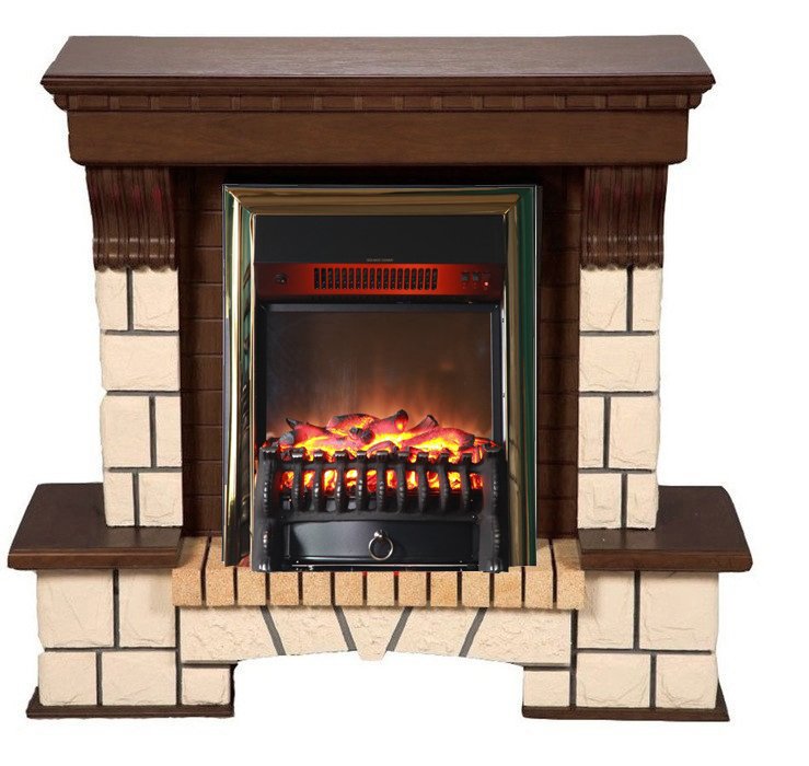 Каминокомплект Interflame Экстер средний дуб с очагом Fobos FX M Brass